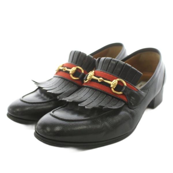グッチ GUCCI ホースビット ローファー フリンジ レザー 8 黒 ブラック 699373 /A...