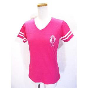 未使用品 LIVE AND TELL Tシャツ カットソー 半袖 プリント Vネック ピンク 桃色 ...