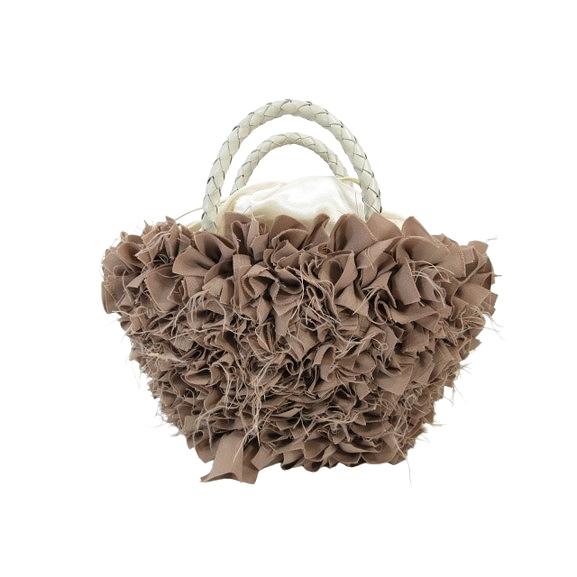 カシェリエ Cachellie カゴバッグ バスケット ハンドバッグ フリル ファー 無地 ピンク ...