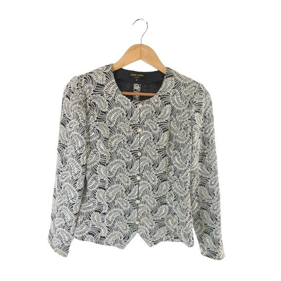 ハーディエイミス HARDY AMIES ジャケット ノーカラー ボタン 刺繍 メッシュ ペイズリー...