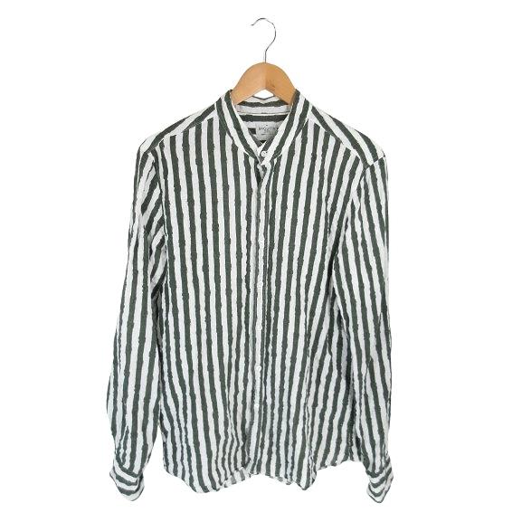 バグッタ Bagutta シャツ 長袖 スタンドカラー ストライプ グリーン ホワイト サイズ sl...