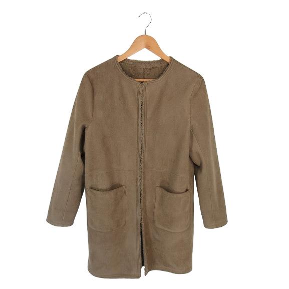 デコイ DECOY COLLECTION コート ファー フェイク ノーカラー 起毛 無地 ブラウン...