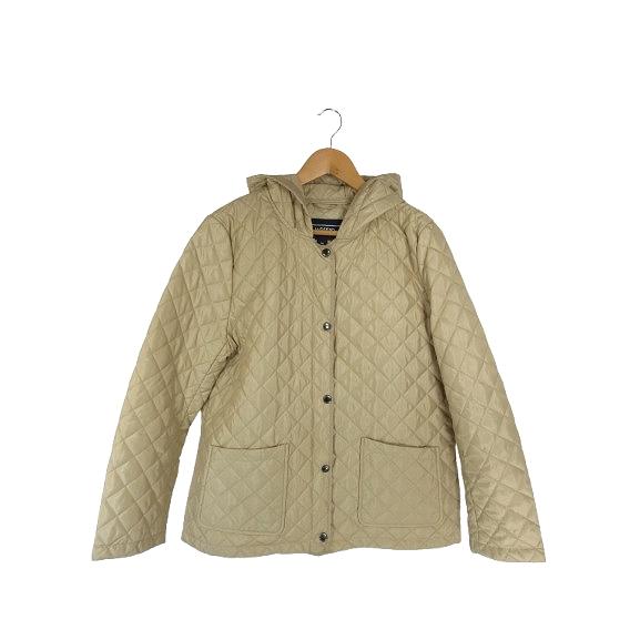 ランズエンド LANDS' END ジャケット 中綿 フード ボタン 無地 ベージュ サイズXL Q...