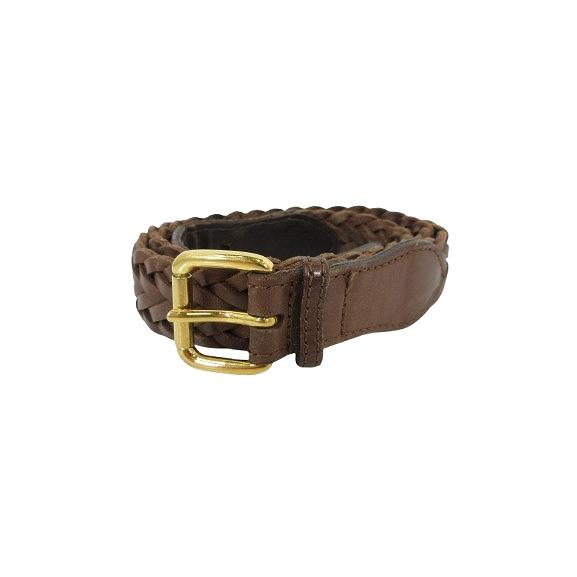 パパス Papas ベルト レザー 編み込み ロゴ ワンポイント 無地 ブラウン サイズL QQQ ...