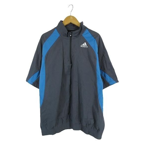 アディダス adidas ジャケット 半袖 ハーフジップ ロゴ グレー ブルー サイズ S 国内正規...