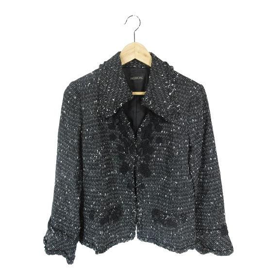 インゲボルグ INGEBORG ジャケット ツイード セレモニー フラワー リボン 総柄 ブラック ...