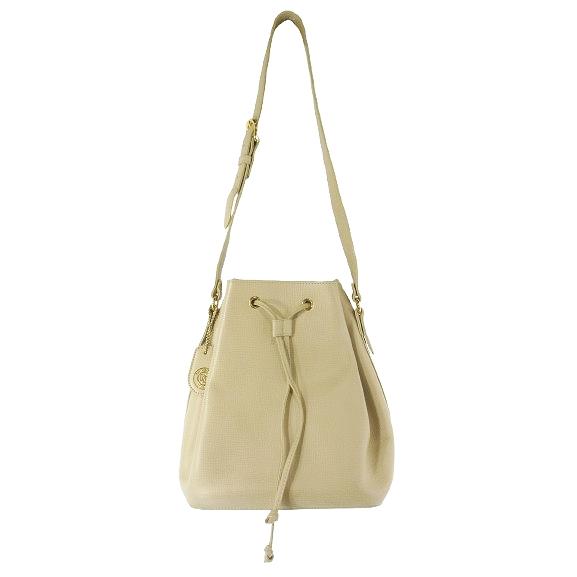 レノマ renoma ショルダー バッグ 巾着 レザー調 無地 ベージュ QQQ レディース