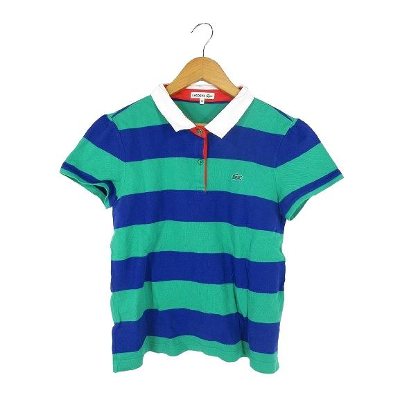 ラコステ LACOSTE ポロシャツ ラガー 半袖 ボーダー ロゴ 刺しゅう サイズ 42 グリーン...