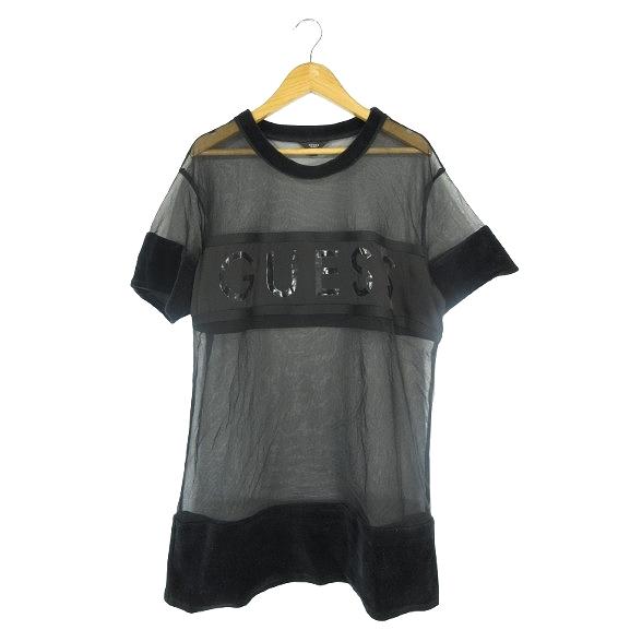 ゲス GUESS カットソー シアー ボーダー  サイズ S 黒 QQQ メンズ