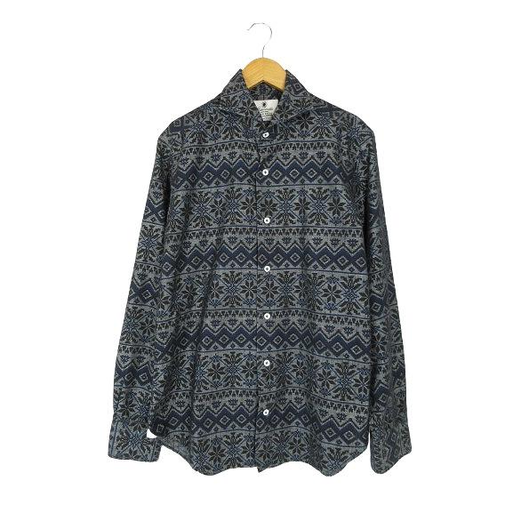 ジャンネット GIANNETTO SLIM FIT シャツ 長袖 前開き ボタン ノルディック柄 総...