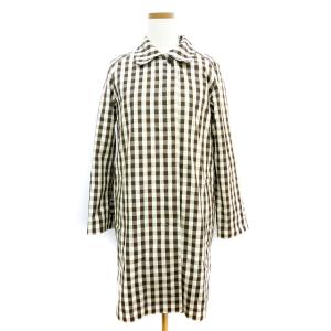 ユニクロ UNIQLO コート ステンカラー チェック 比翼 長袖 ロング ラグラン コットン M 茶 ブラウン レディース中古 【ベクトル 古着】