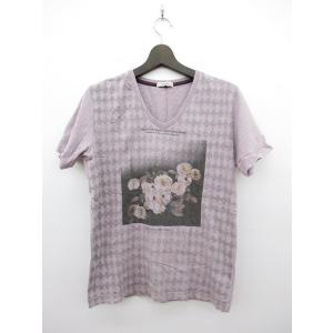 オフオン ofuon Tシャツ カットソー Vネック プリント 半袖 50 ピンク メンズ