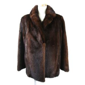 ミンク MINK 毛皮 縞模様 ロングコート リアルファー ブラウン 13号 XL 