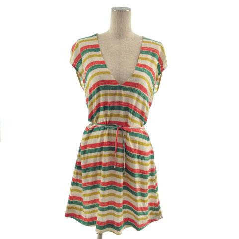 ジェイ トプカピ J TOPKAPI ワンピース 半袖 Vネック ひざ丈 リボン ボーダー ベージュ...