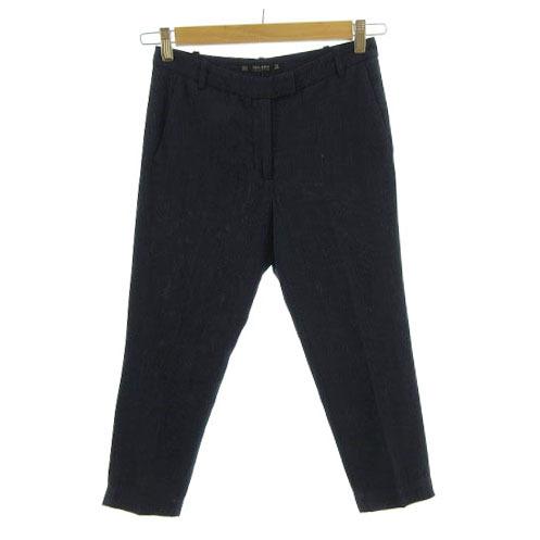 ザラ ベーシック ZARA BASIC パンツ クロップド 七分丈 リネン混 バーズアイ柄 ネイビー...