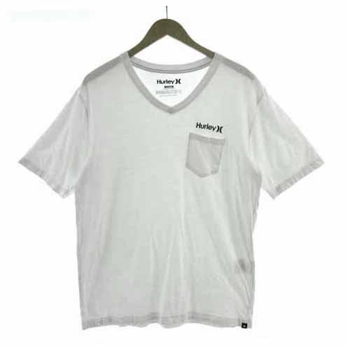 ハーレー Hurley Tシャツ ポケT 胸ポケ Vネック 半袖 ロゴプリント コットン ホワイト ...