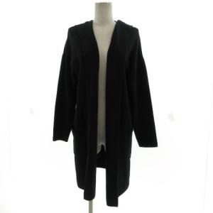 ガウン コート ニット フリンジ ウール S 茶 ブラウン 黒 ブラック /DD  