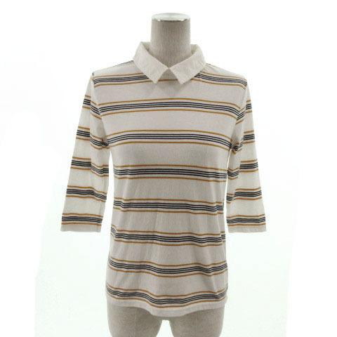 アングリッド UNGRID ポロシャツ 七分袖 コットン混 ボーダー ホワイト 白 オレンジ ネイビ...