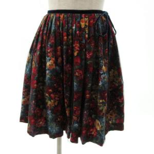 ロイスクレヨン Lois CRAYON 切替レース フレアスカート ひざ丈 綿麻 M