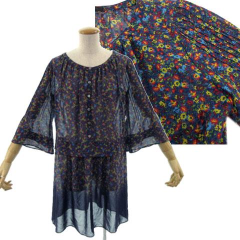 アメリカンラグシー AMERICAN RAG CIE 小花柄シアーワンピース 七分袖 フレアスリーブ...