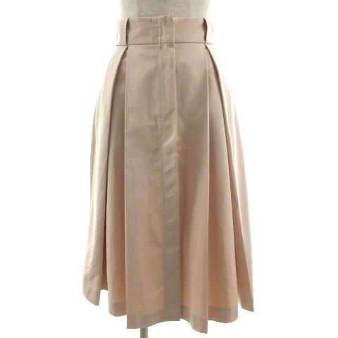 ザラ ベーシック ZARA BASIC スカート フレア タック ミモレ丈 スリット ピンクベージュ...
