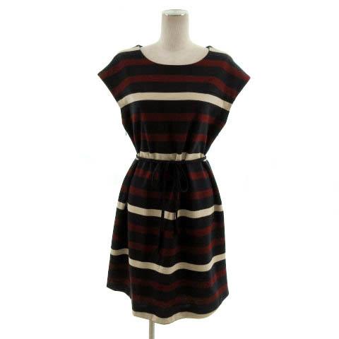 エル ELLE ワンピース マタニティウエア フレンチスリーブ ミディ丈 リボンベルト ウール混 日...