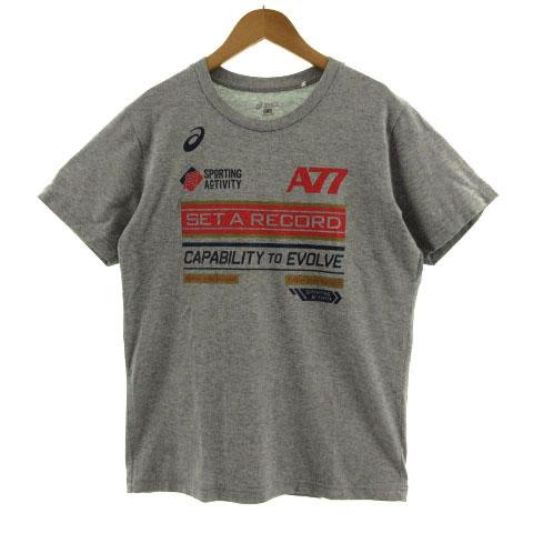 アシックス asics Tシャツ 半袖 ロゴプリント コットン混 グレー M メンズ