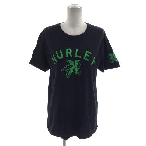ハーレー Hurley Tシャツ 半袖 丸首 ロゴプリント コットン ブラック 黒 グリーン 緑 M...