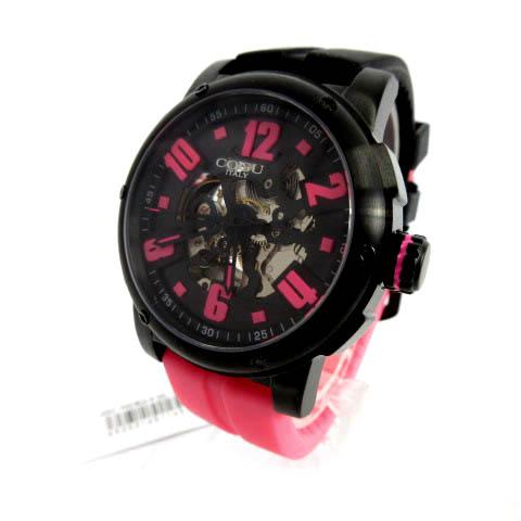 未使用品 コグ COGU 腕時計 自動巻き 3SKU-BKP ブラック 黒 ピンク メンズ