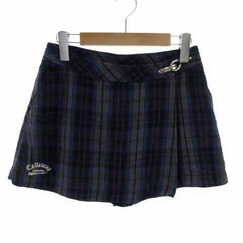 キャロウェイ CALLAWAY パンツ キュロット ロゴ刺繍 ラインストーン ウール混 日本製 チェ...