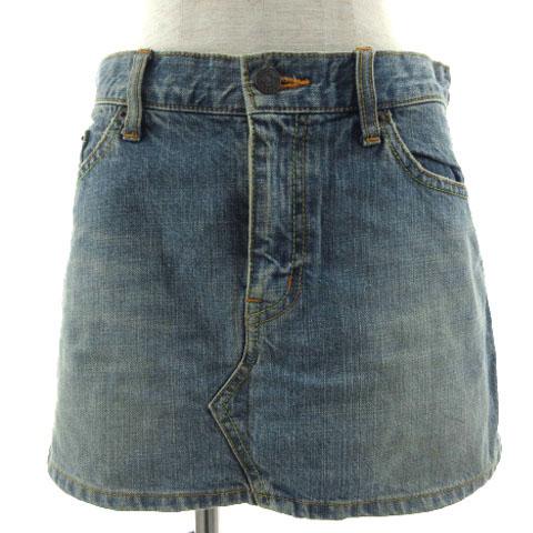 エックスガール x-girl スカート デニム 台形 ミニ丈 ユーズド加工 星ポケット コットン ブ...