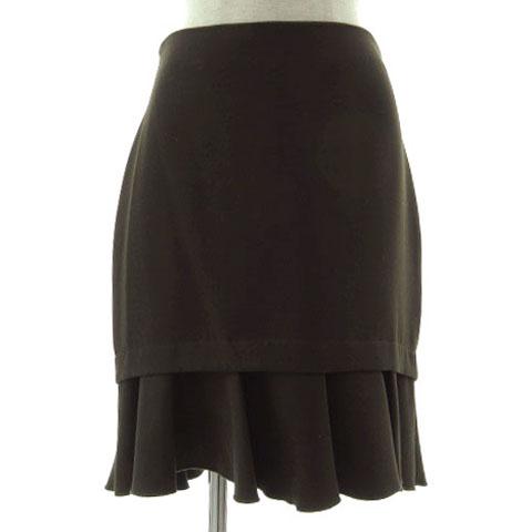 ザラ ベーシック ZARA BASIC スカート タイト 裾フレア 裾ティアード ミディ丈 ブラウン...