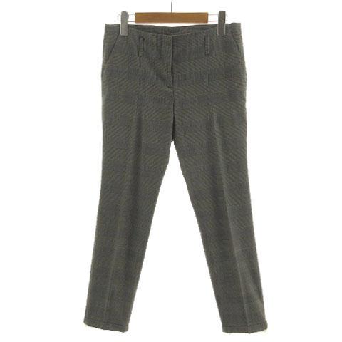 ザラ ベーシック ZARA BASIC パンツ スリム 裾ダブル ストレッチ グレンチェック ブラッ...