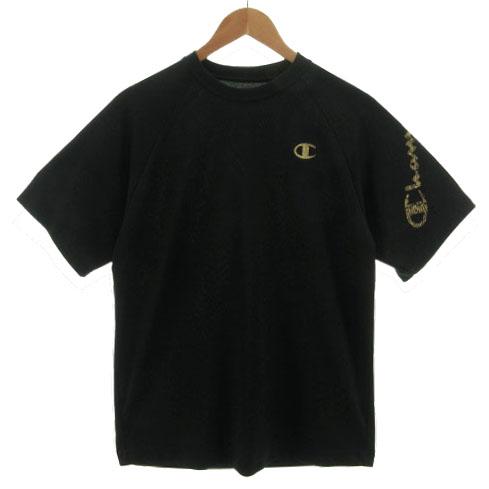 チャンピオン CHAMPION Tシャツ 丸首 半袖 ロゴプリント 速乾 ブラック 黒 ゴールド M...