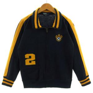 Polo by Ralph Lauren ジャケット スタンドカラー ロゴエンブレムワッペン 長袖 ジップアップ コットン混 ライン 配色 紺 黄色系 150｜vectorpremium