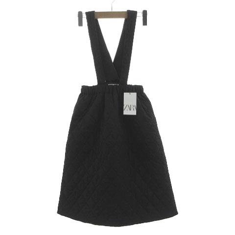 未使用品 ザラ ZARA サスペンダースカート 台形 ミディ丈 ウエストゴム キルティング 中綿入り...