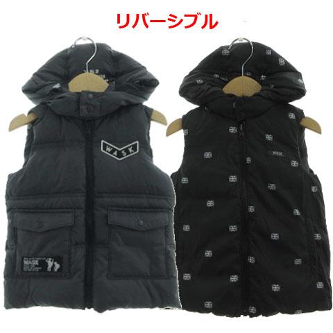 ワスク WASK ダウンベスト リバーシブル フード ロゴワッペン ジップアップ ダウン80％ グレ...
