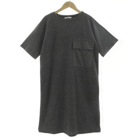 ザラ ベーシック ZARA BASIC ワンピース 半袖 ミディ丈 胸ポケ 総柄 グレー ブラック ...