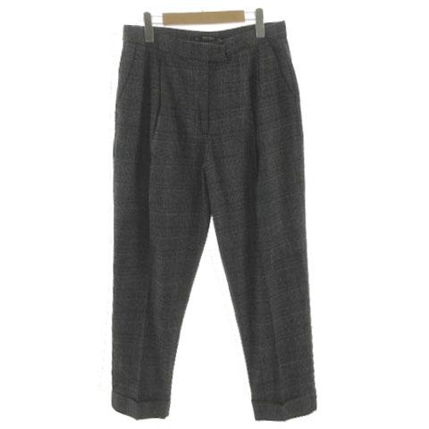 ザラ ベーシック ZARA BASIC パンツ テーパード タック 裾ダブル 起毛 グレンチェック ...