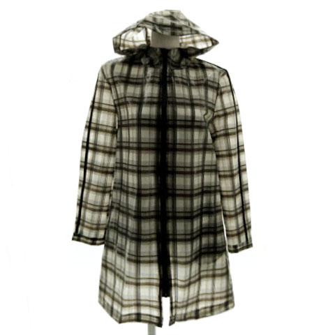 ザラ ベーシック ZARA BASIC レインコート ジップアップ フーディー 切替え ライン チェ...