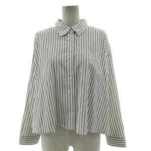 グローバルワーク GLOBAL WORK 365日マイスタイルクロップドシャツ GW624054AD 長袖 ストライプ アイボリー ネイビー 紺 F