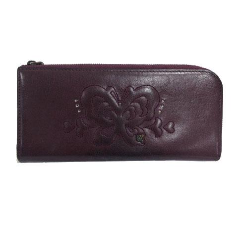 アナスイ ANNA SUI 財布 長財布 L字ファスナー 蝶刺繍 ラインストーン レザー パープル系...