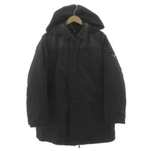 PRADA ステンカラーコート SGH511 S132 I18 フード ヌートリアファー 羊革切替え 三角ロゴプレート ライナー付き イタリア製 ブラック 48