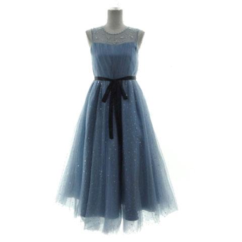 ドレス フォーマル パーティー 発表会 デコルテレース スパンコール 星 月 ビーズ ロング丈 リボ...