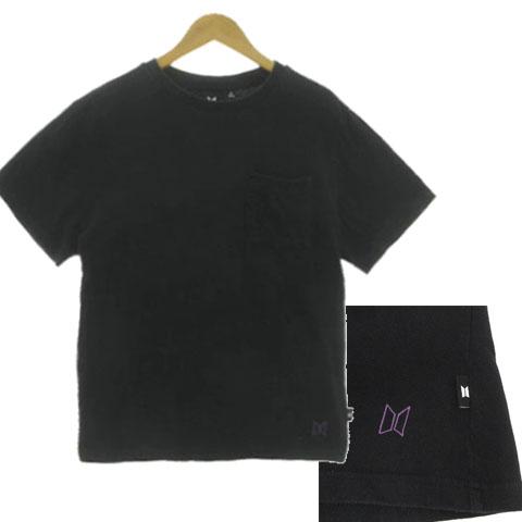 BTS Tシャツ 胸ポケ ロゴプリント 半袖 コットン ブラック 黒 パープル 紫 M メンズ レデ...
