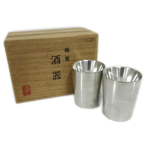 未使用品 大阪錫器 酒器 上燗コップ 三杯七勺 2個セット 口径5.4cm?高さ6.8cm 容量42...