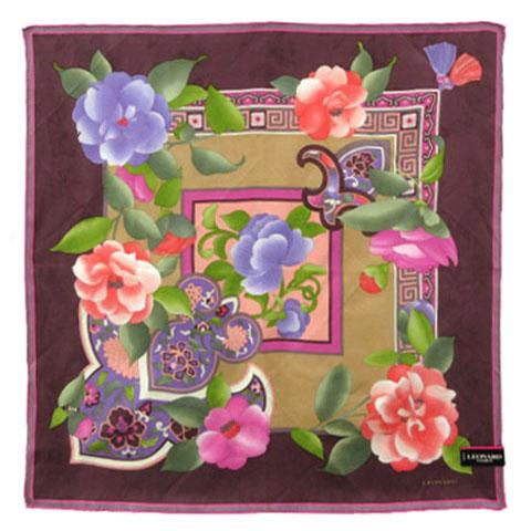 未使用品 レオナール LEONARD シルクコットン ハンカチ スカーフ 日本製 花柄 総柄 パープ...