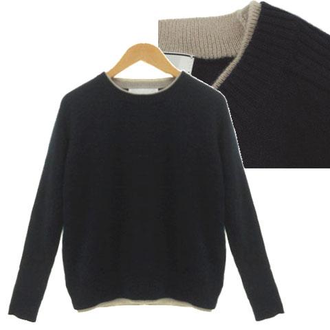 ベイジ BEIGE 【洗える】POMPE / ウールカシミヤ配色リブクルーネック KRCWCW040...
