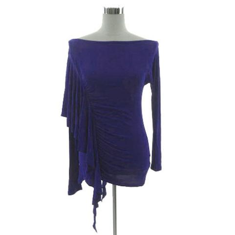 DSI London 社交ダンス フリルトップス 長袖 シンプル 無地 ストレッチ ブルー系 レディ...