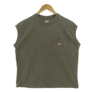 ダントン DANTON POCKETノースリーブTシャツ JD-9173 丸首 ロゴワッペン コットン カーキグレー 36 レディース